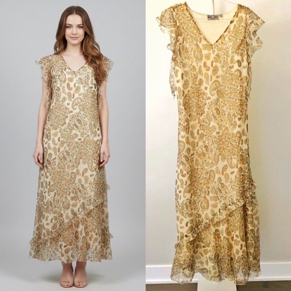Vintage Tristan & Iseut Babydoll Floral Romantic Camisole Midi Dress. Size 06.